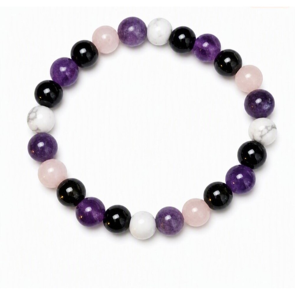 VTG Style Natural Gemstone & Glass Multicolor Beaded Stretchy Cord 7" Bracelet